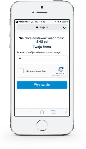 Ekran funkcji Opt-Out SMS