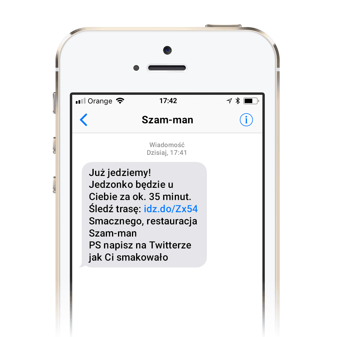 Wiadomość z kodem do śledzenia dostawy zamówienia