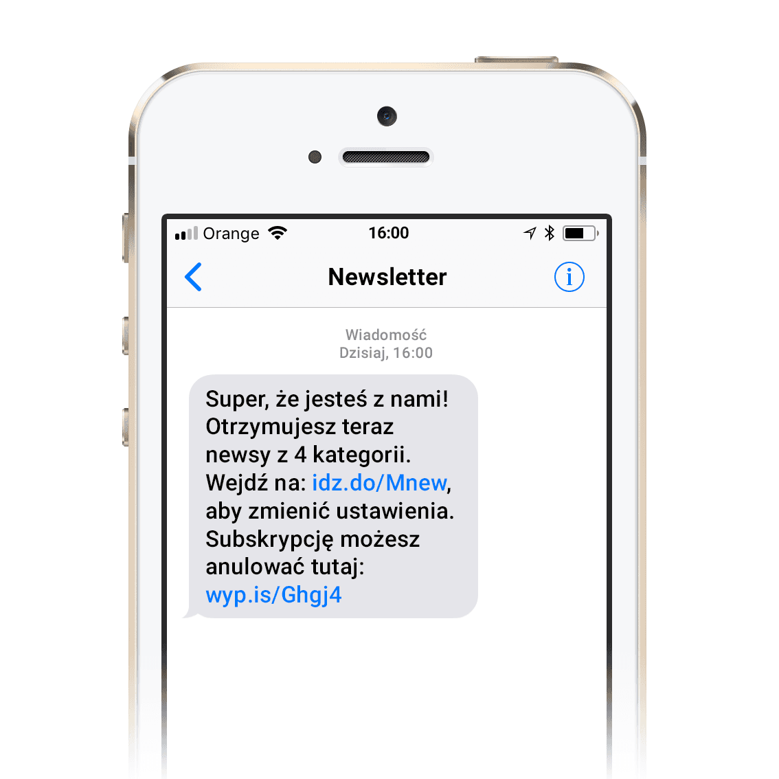 Wiadomość z linkiem SMS opt-out