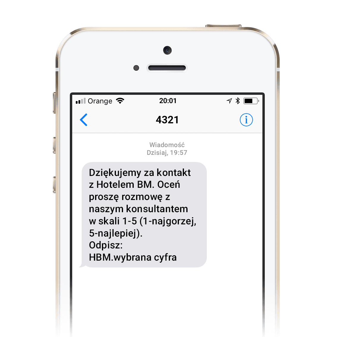 Wiadomość wysłana z czterocyfrowego numeru Short code - badanie satysfakcji po kontakcie