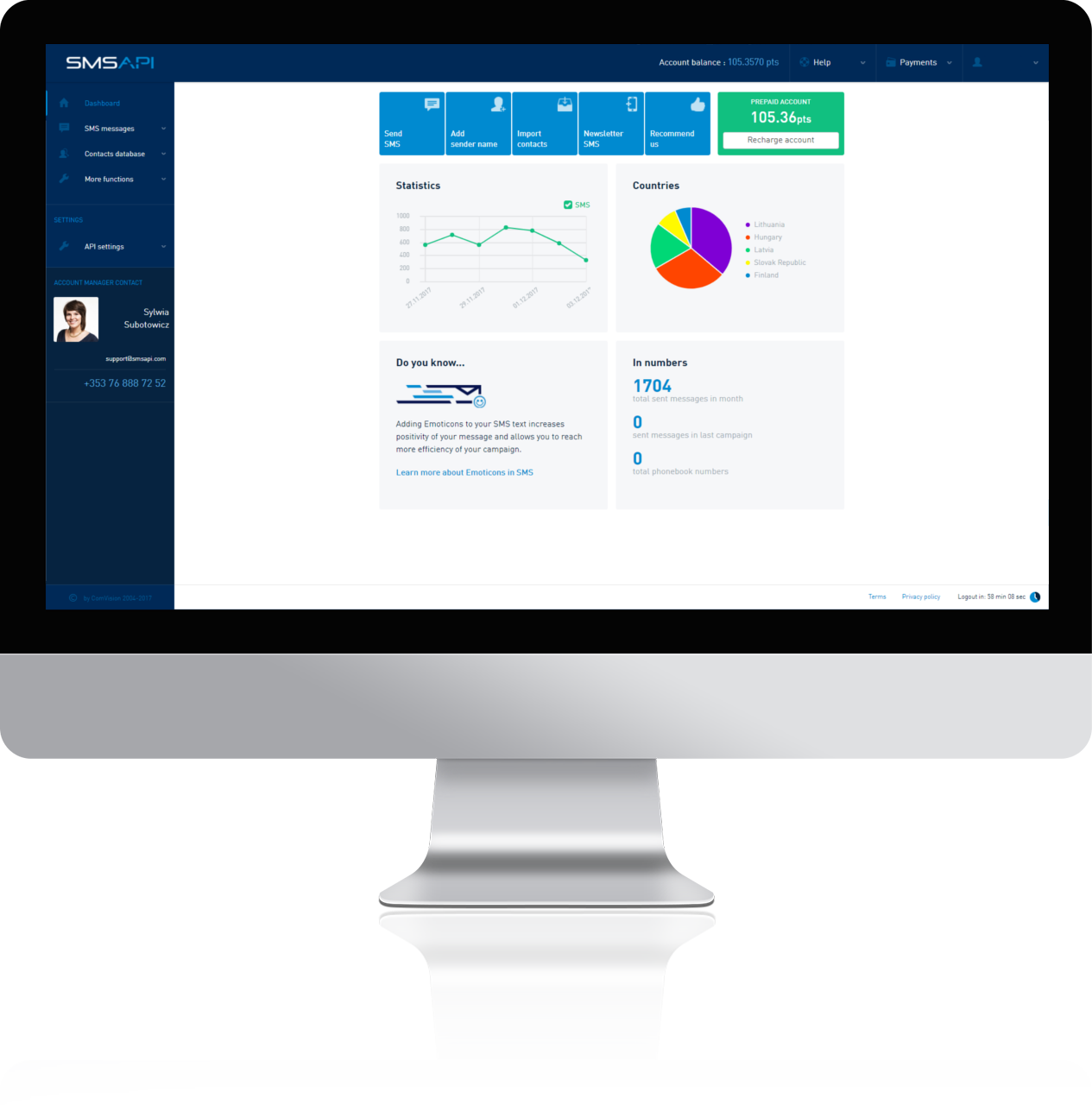 SMSAPI Customer Portal on a screen