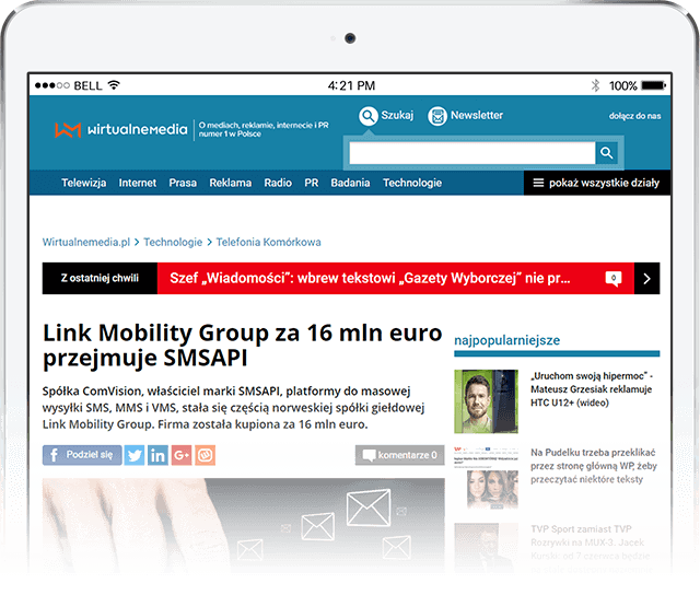 logo Link Mobility Group za 16 mln euro przejmuje SMSAPI