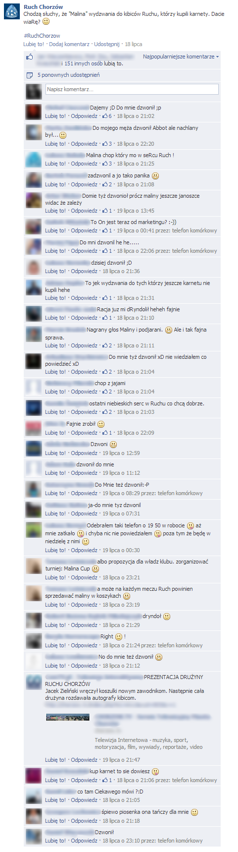 Kowersacja na fanpage Ruch Chorzów