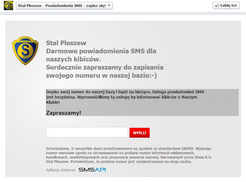 zbieranie bazy numerów do wysyłki SMS przez Facebooka