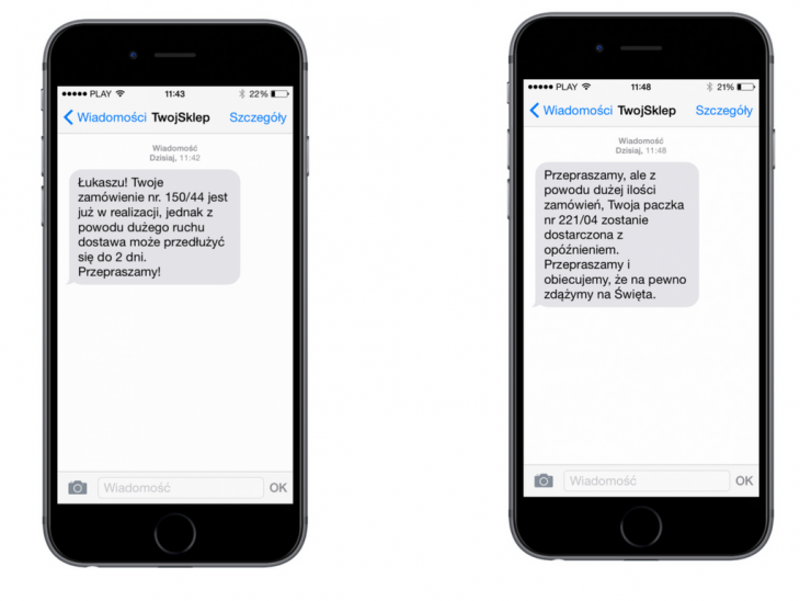 SMSAPI Przykłady SMS-ów informujących o dostawie i opóźnieniu
