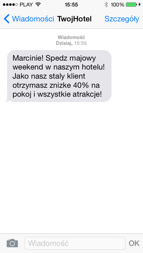 Wiadomość SMS z promocją