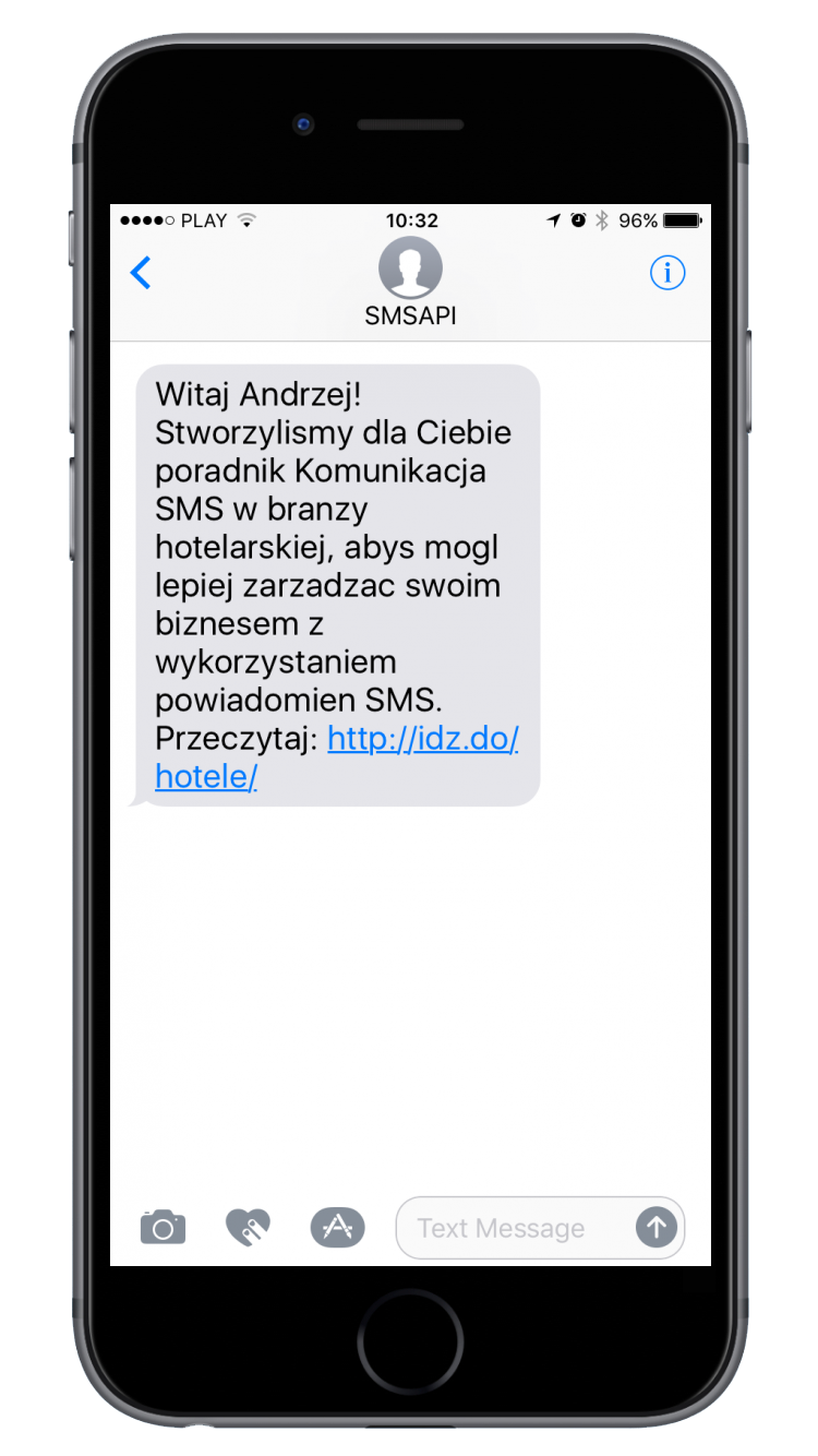 Przykład wiadomości SMS z linkiem