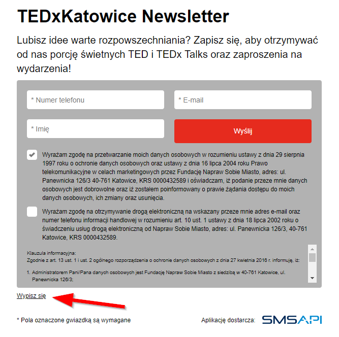 SMSAPI TEDxKatowice Newsletter SMS