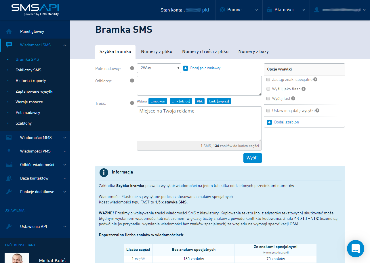 Bramka SMS w Panelu Klienta SMSAPI