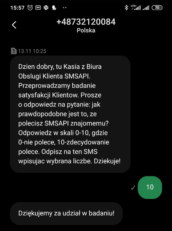 Badanie NPS przeprowadzone przez SMSAPI za pomocą SMS