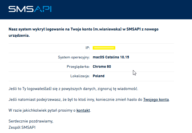SMSAPI Email Logowanie SMS