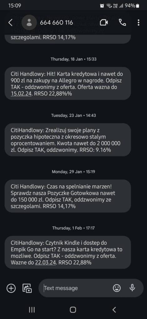 Przykład marketingu SMS z wykorzystaniem numeru odbiorczego