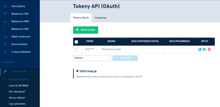 Zarządzaj tokenami API (OAuth)
