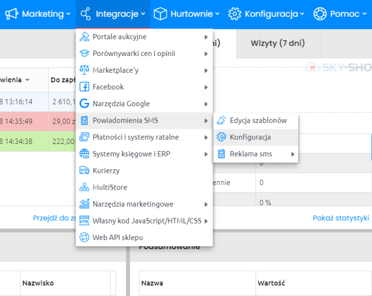 Powiadomienia SMS w Sky-Shop