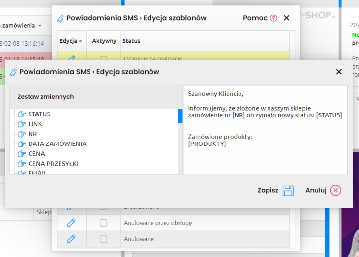 Edytuj szablony powiadomień SMS w Sky-Shop