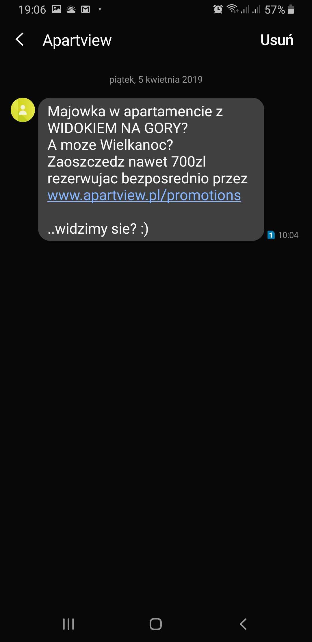 Wiadomość SMS od Apartview