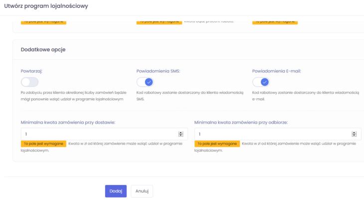 Tworzenie programu lojalnościowego SMS i e-mail w Foodeliver