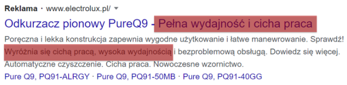 Przykład reklamy Google Ads