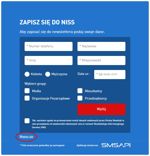 SMS Jak wypisać się Newsletter Nasielsk