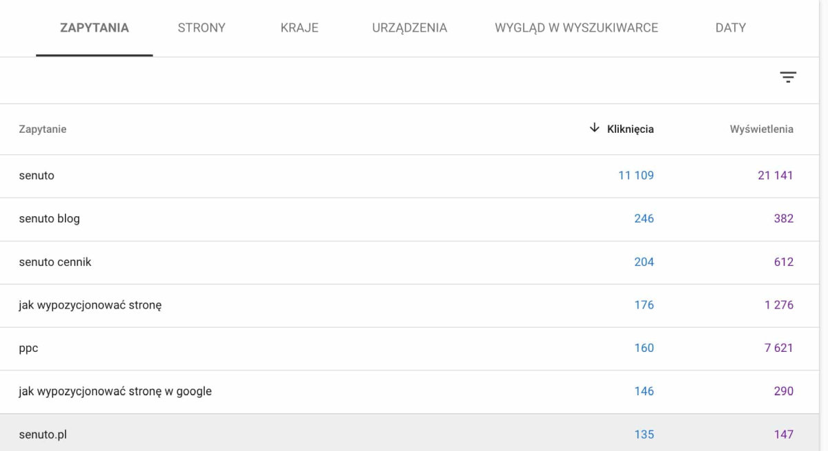 Google Search Console zapytania