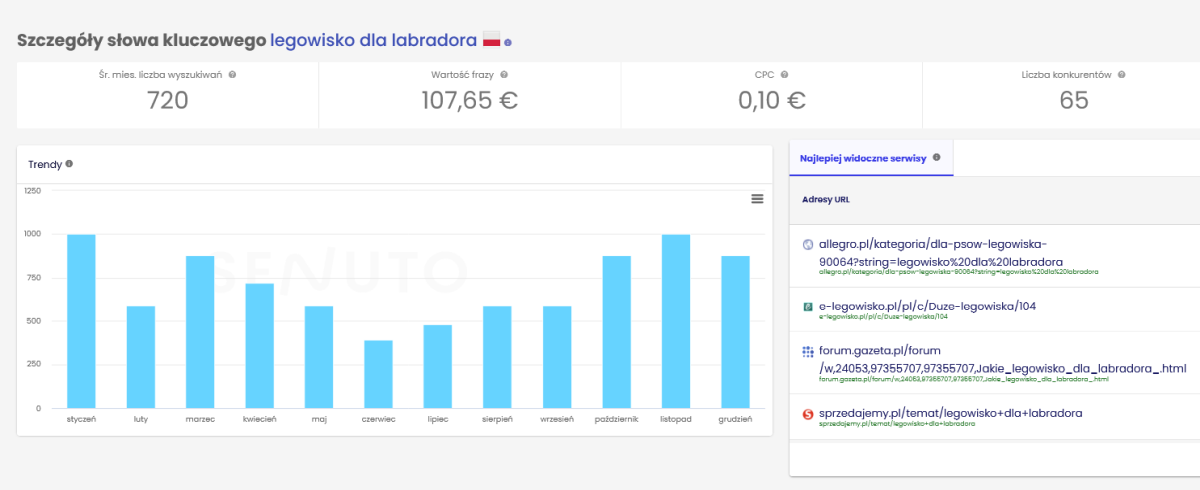 Senuto wyniki legowisko dla labradora