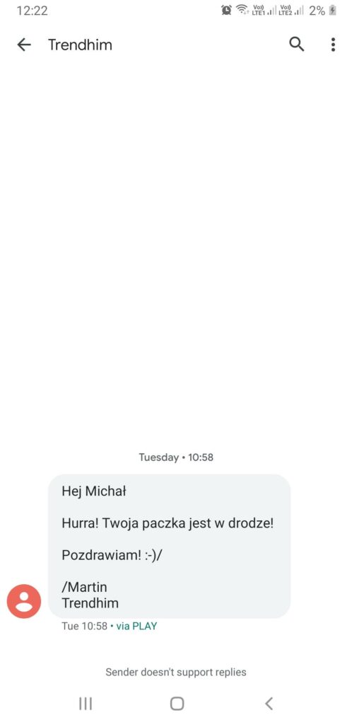 Przykład SMS-a z personalizowaną treścią