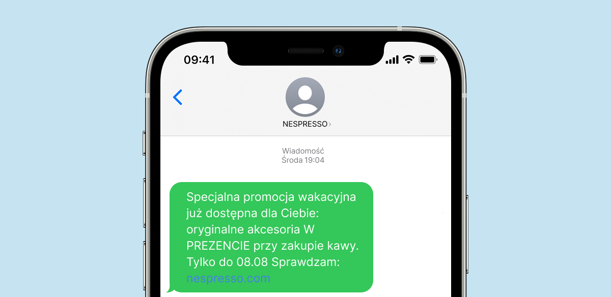 Przykładowa wiadomość w ramach marketingu SMS