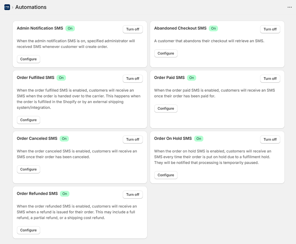 Plugin SMS Shopify Automations