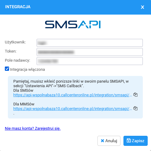 Call Center Online SMS token