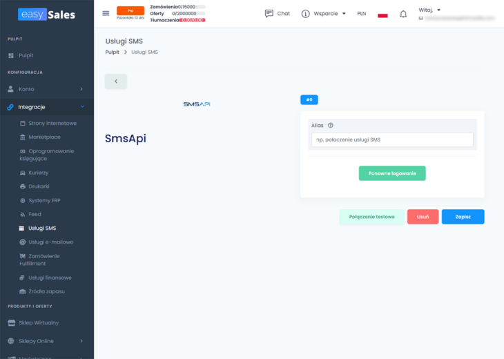 Skonfiguruj usługi SMs w EasySales