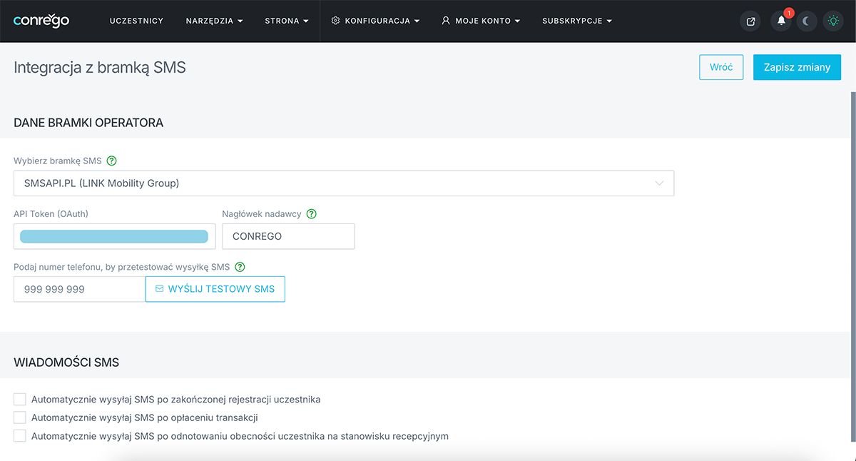 Wysyłaj SMS z CONREGO