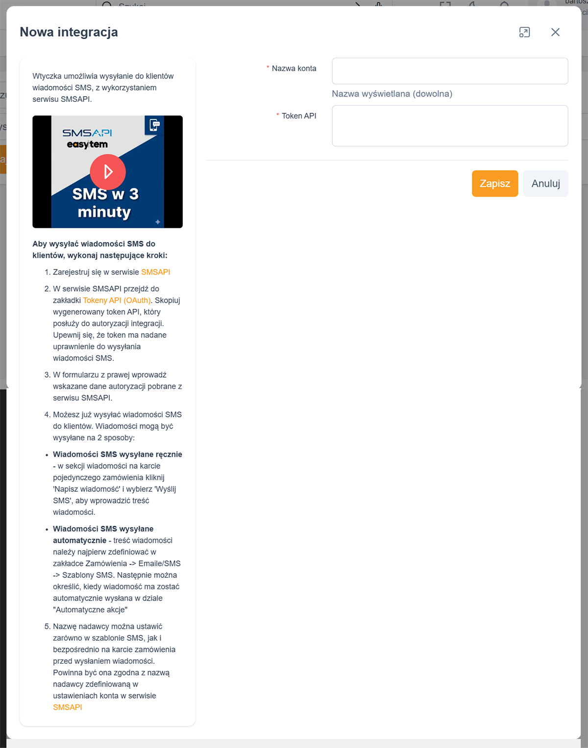 Włącz SMS w Easyitem