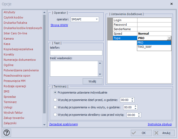 Konfiguracja SMS w eSOWA