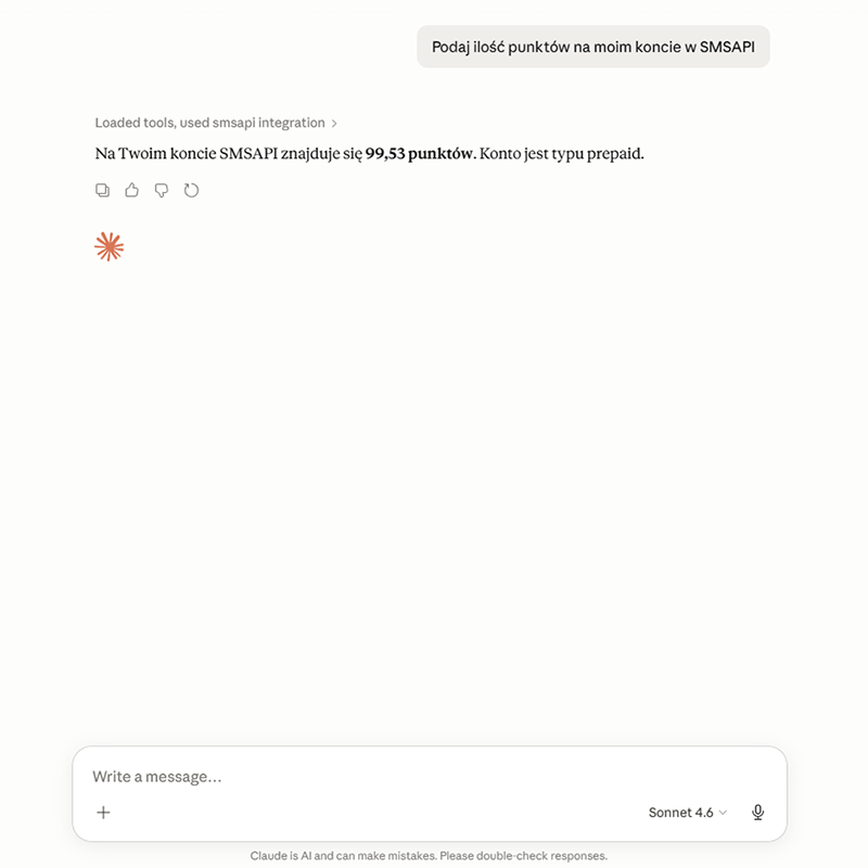 Sprawdź punkty na wysyłki SMS w Claude