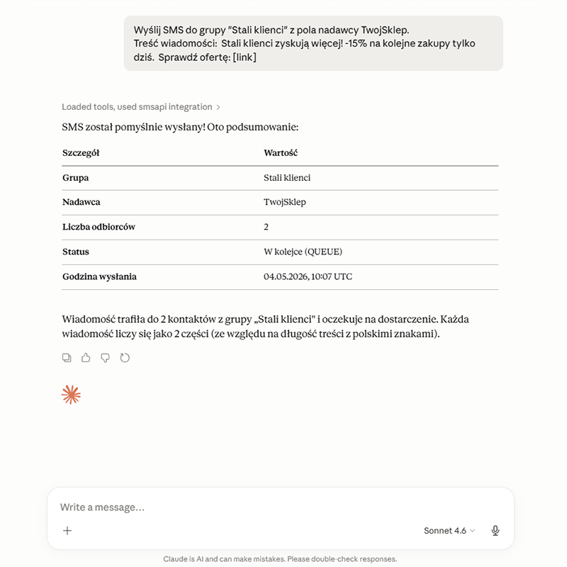 Wysyłka SMS z Claude