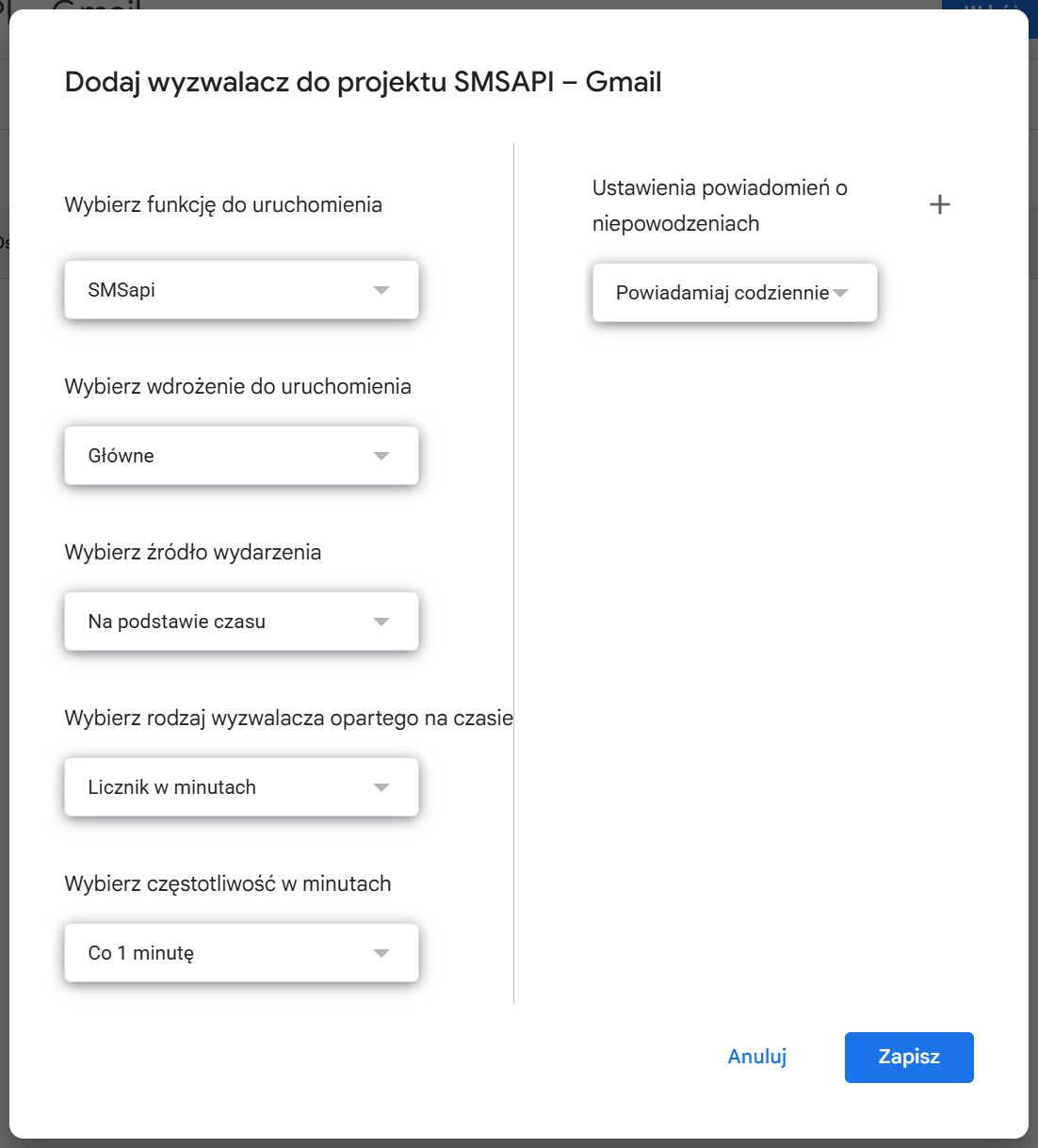 Wyzwalacz Apps Script