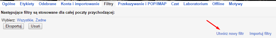 Ustawienia filtrów w Gmail