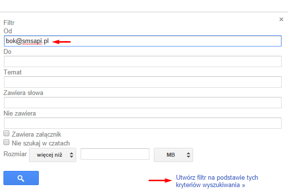 Utworzenie filtrów z etykietą SMSAPI w Gmail