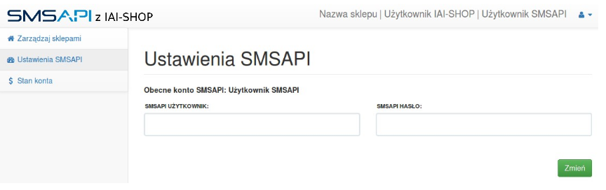 Ustawienia integracji SMSAPI z IAI-SHOP