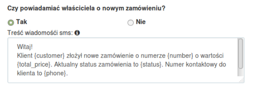 Konfiguracja treści powiadomienia SMS o nowym zamówieniu w IAI-SHOP