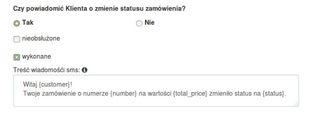 Konfiguracja treści powiadomienia SMS o zmianie zamówienia w IAI-SHOP